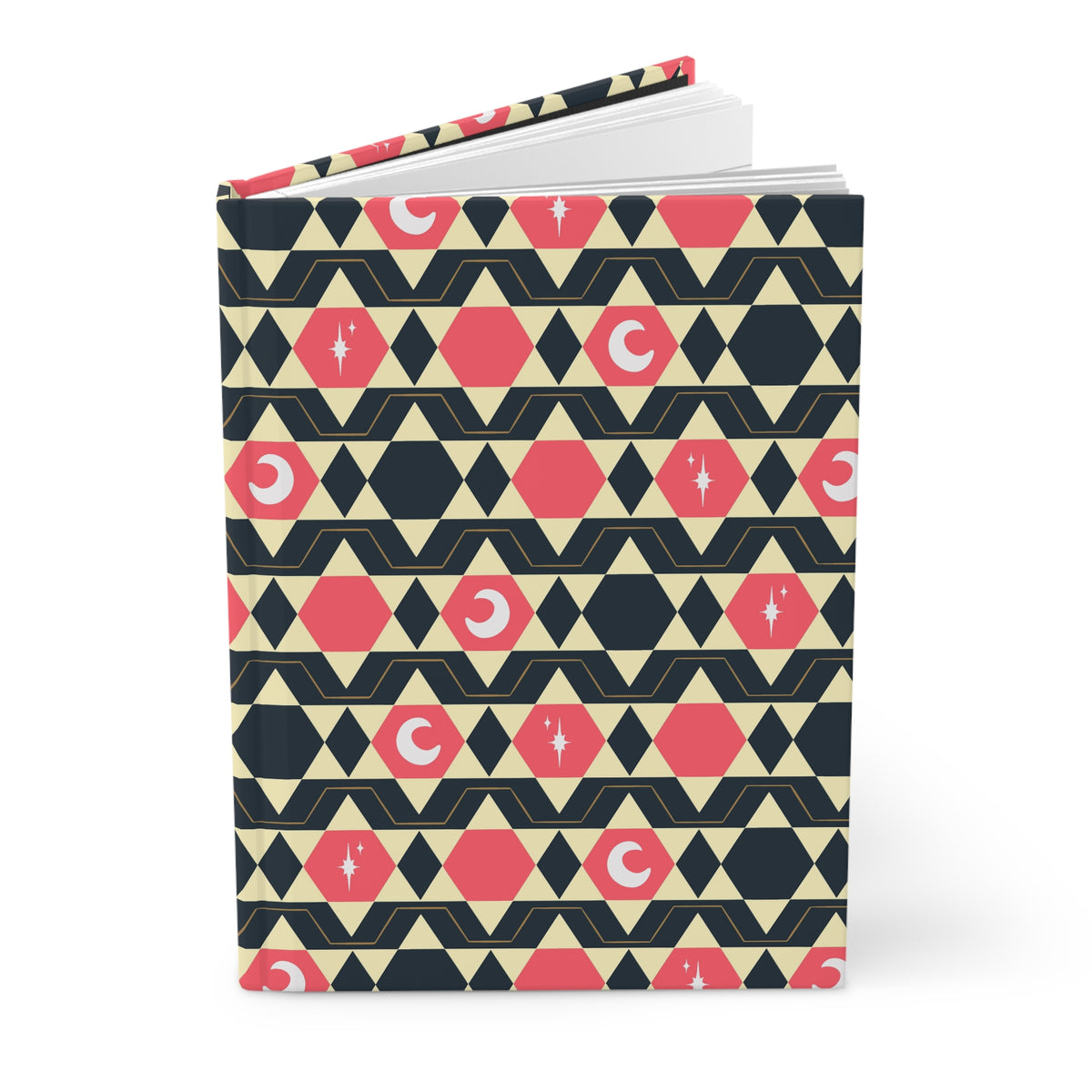 Retro Geometric Celestial Hardcover Journal | Moon & Star Lined Notebook