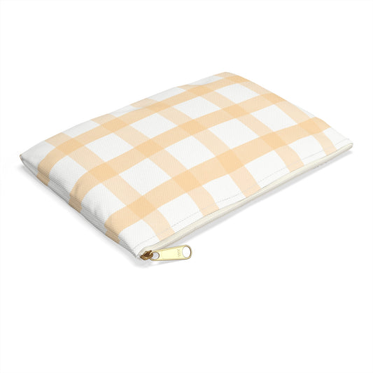 Golden Peach Gingham Zipper Pouch | Cottagecore Cosmetic Bag | Honey Yellow Checkered Travel Pouch | Orchard Accessory Bag | Everyday Organizer