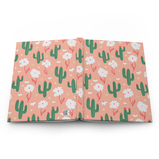 Peach Cactus & Wildflower Hardcover Journal | Desert Floral Lined Notebook