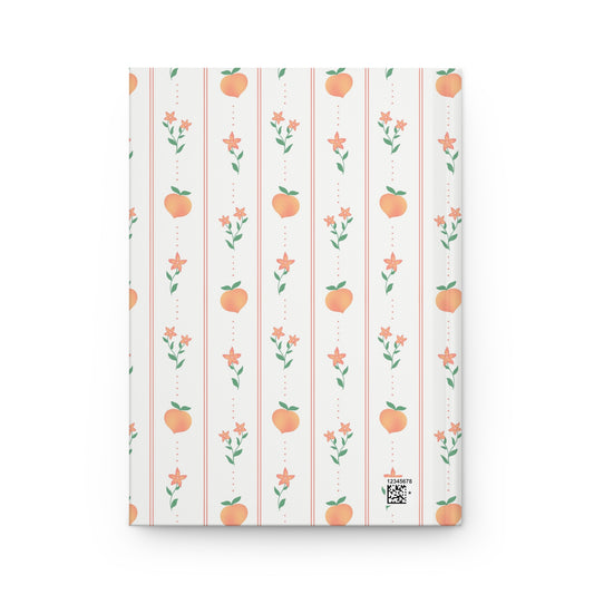 Blush Peach & Floral Stripe Journal | Pink Botanical Hardcover Notebook | Cottagecore Writing Journal | Peach Blossom Diary | Floral Notebook