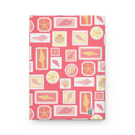 Vintage Coastal Seashell Journal | Beach Postage Stamp Notebook | Retro Ocean Aesthetic Diary | Pink Summer Shell Notebook | Cute Coastal Gift for Her
