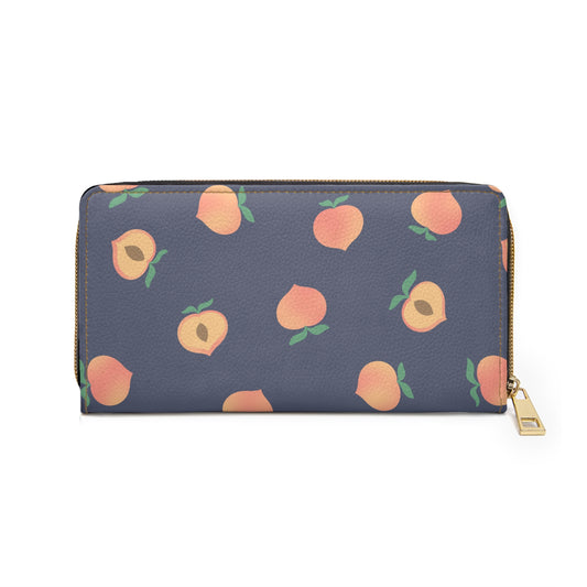 Purple Peach Wallet | Floral Zip Wallet for Women | Cottagecore Wallet | Botanical Peach Wristlet | Evening Orchard Accessory