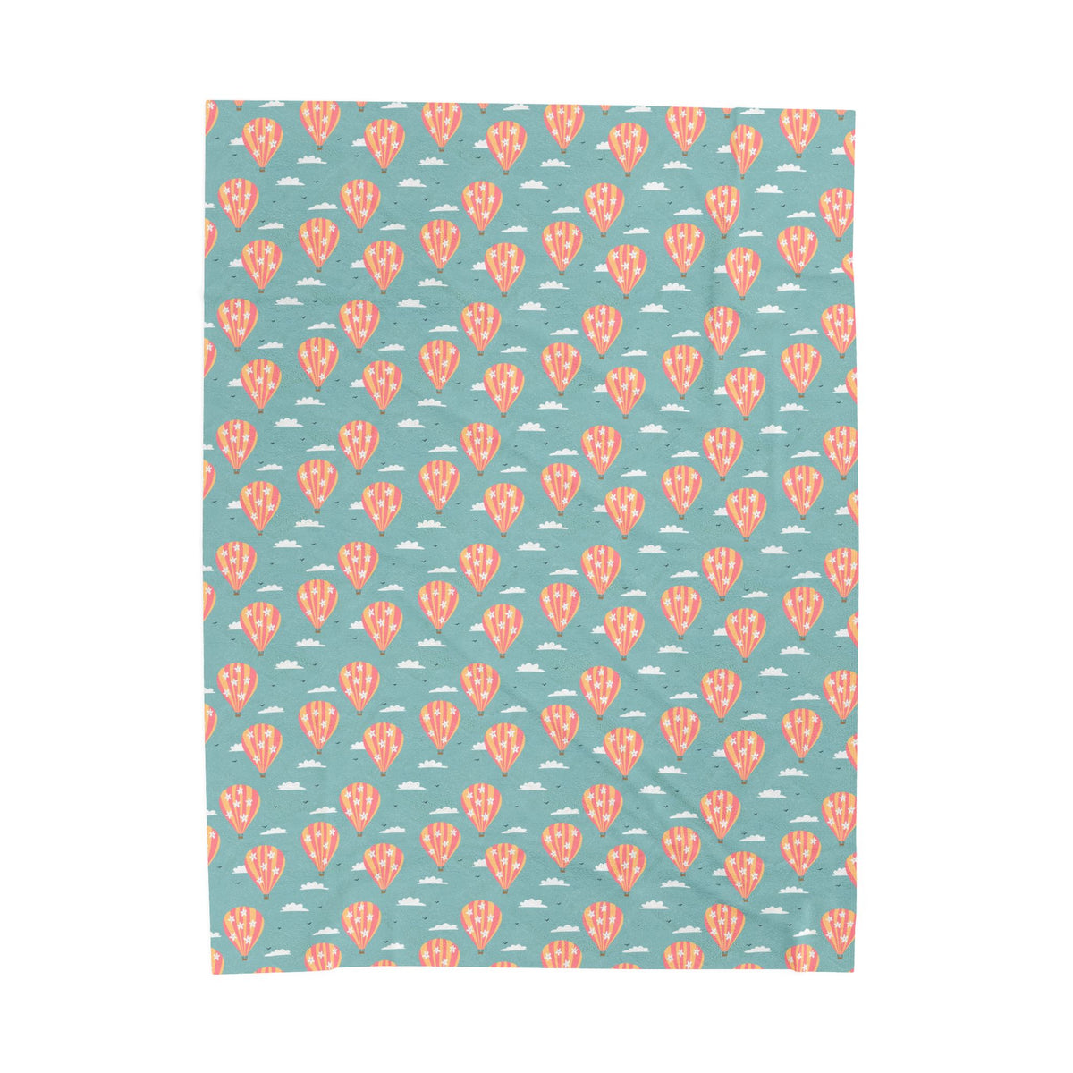 Blooming Skies Blanket – Teal Hot Air Balloon Throw | Coastal Dream Aesthetic Blanket | Whimsical Floral Sky Cozy Blanket Gift