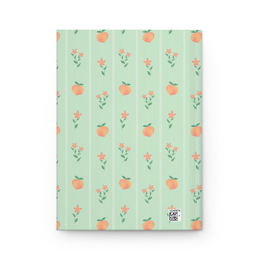 Peach & Floral Stripe Journal | Green Botanical Hardcover Notebook | Cottagecore Writing Journal | Nature Inspired Diary | Peach Blossom Notebook