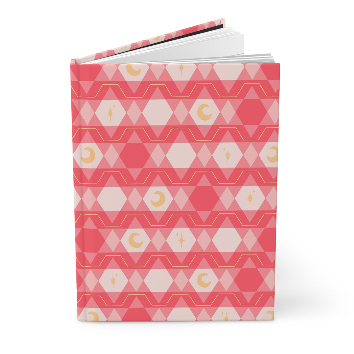 Pink Retro Celestial Hardcover Journal | Geometric Moon & Star Notebook