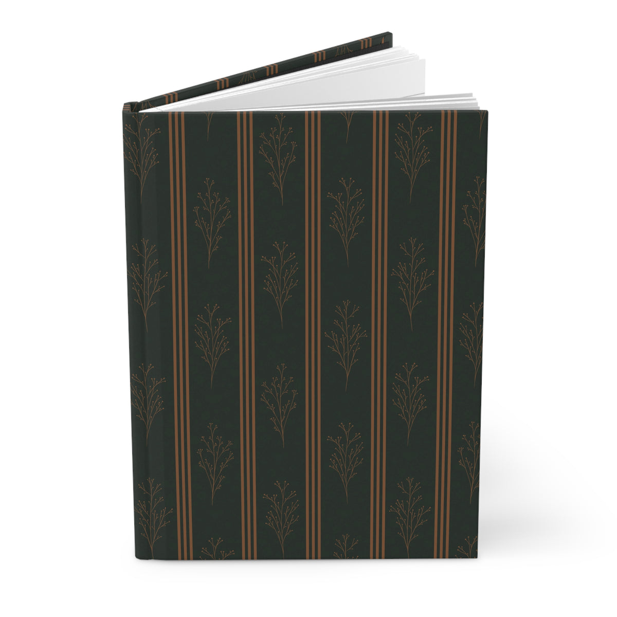 Green & Gold Botanical Striped Hardcover Journal | Vintage Lined Notebook