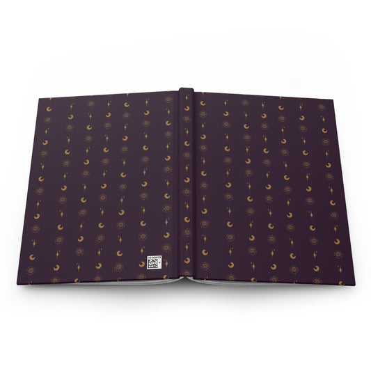Plum & Gold Celestial Hardcover Journal | Sun Moon & Star Notebook