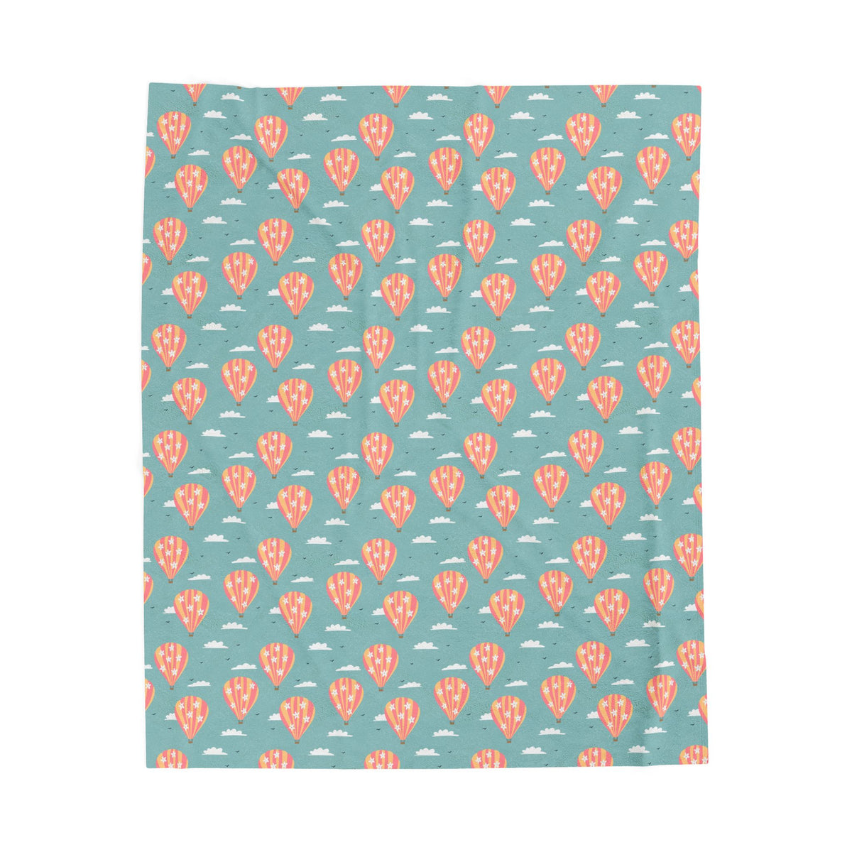 Blooming Skies Blanket – Teal Hot Air Balloon Throw | Coastal Dream Aesthetic Blanket | Whimsical Floral Sky Cozy Blanket Gift
