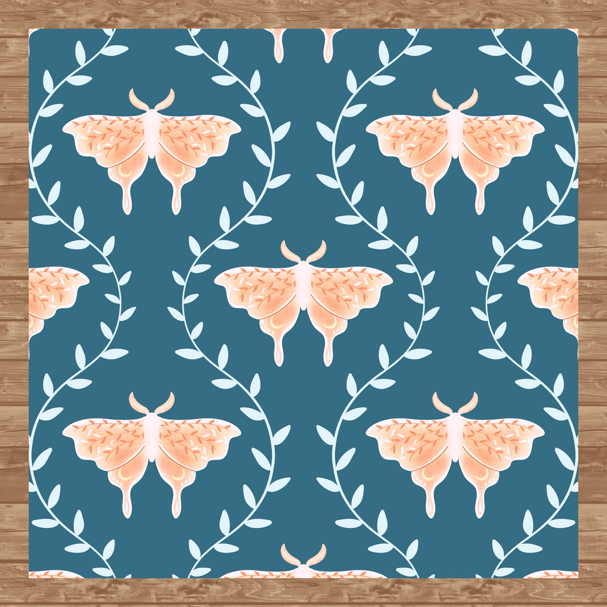 Whimsical Moth Seamless Pattern Blue – Dreamy 12x12” PNG, 300 DPI, Commercial Use