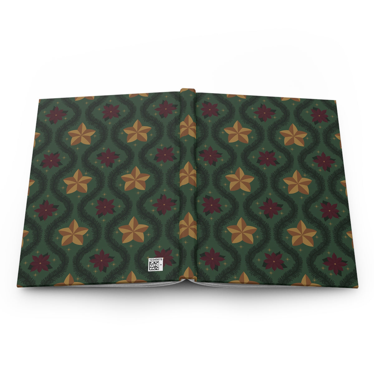 Vintage Poinsettia Hardcover Journal | Green Christmas Lined Notebook