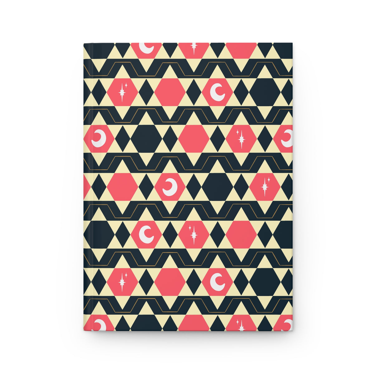 Retro Geometric Celestial Hardcover Journal | Moon & Star Lined Notebook
