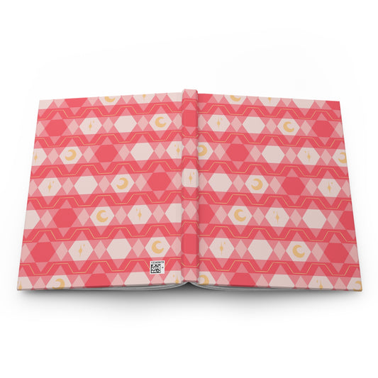 Pink Retro Celestial Hardcover Journal | Geometric Moon & Star Notebook