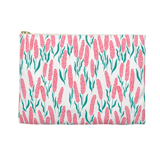 Pink Floral Zipper Pouch | Cottagecore Cosmetic Bag & Botanical Travel Case