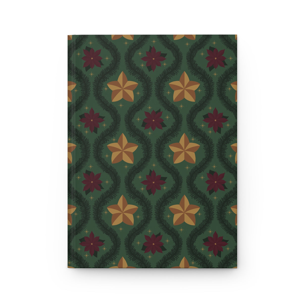 Vintage Poinsettia Hardcover Journal | Green Christmas Lined Notebook