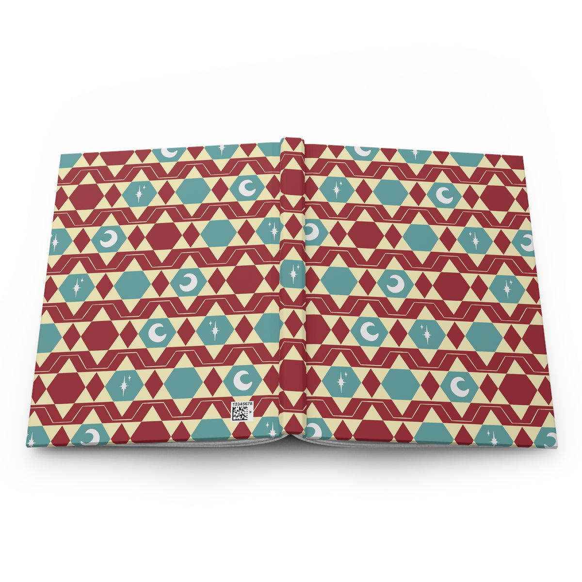 Retro Red & Teal Celestial Hardcover Journal | Geometric Moon Notebook