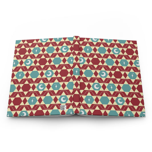 Retro Red & Teal Celestial Hardcover Journal | Geometric Moon Notebook
