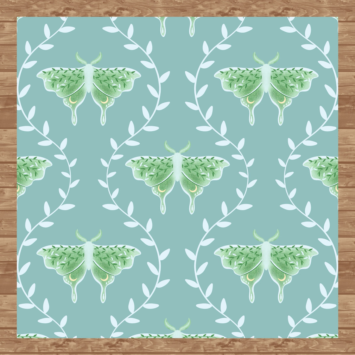Whimsical Moth Seamless Pattern Green – Dreamy 12x12” PNG, 300 DPI, Commercial Use