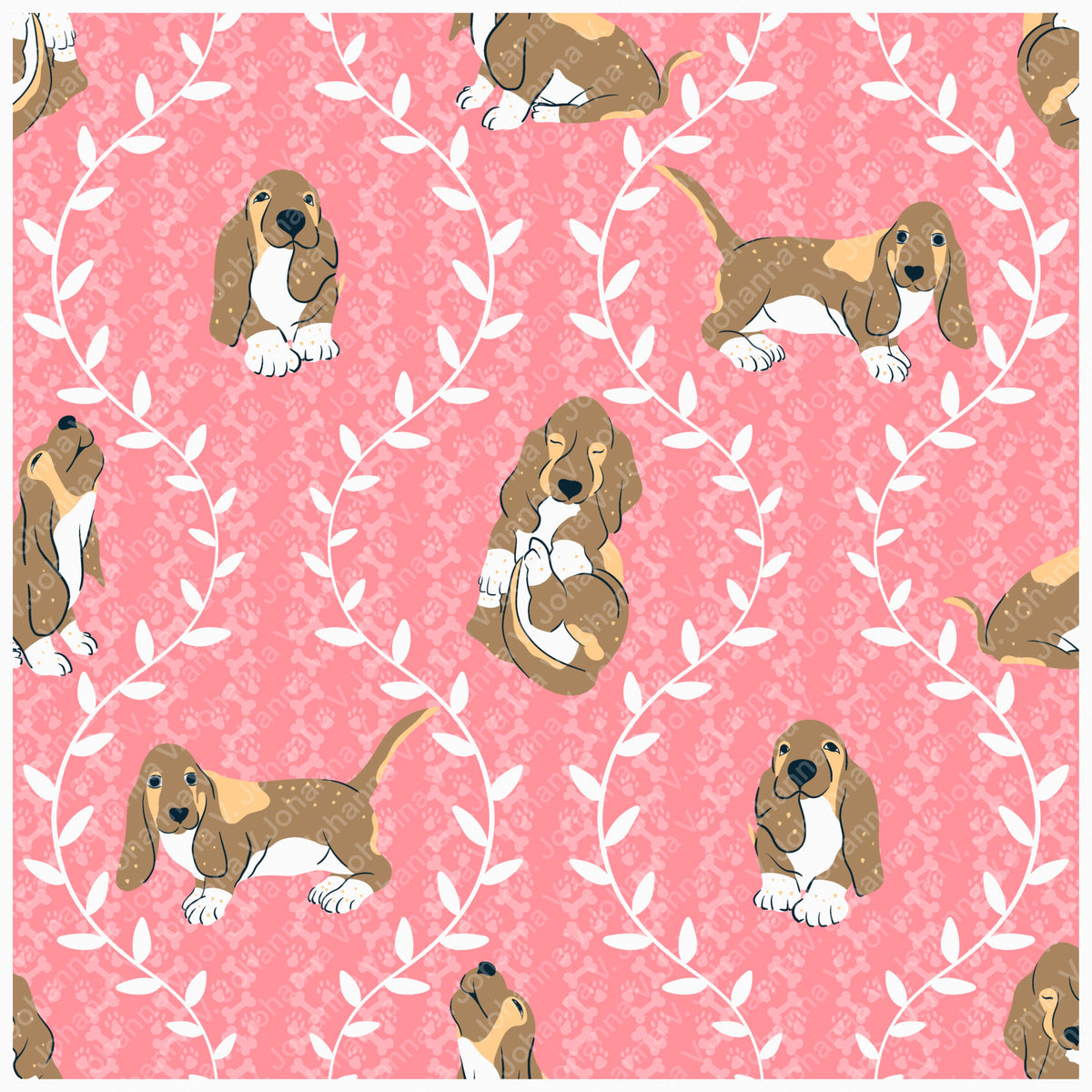 Basset Hound Seamless Pattern Bundle Pink | Florals, Botanicals & Dog Toys | 12x12” PNGs | Digital Download | Commercial & Personal