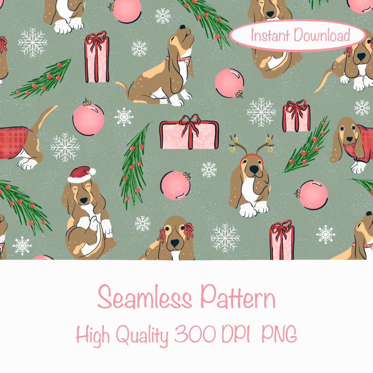 Christmas Basset Hound Seamless Pattern Green | Holiday Dog Print | 12x12β PNG Digital Download Christmas Basset Hound Seamless Pattern | Holiday Dog Print | 12x12β PNG Digital Download