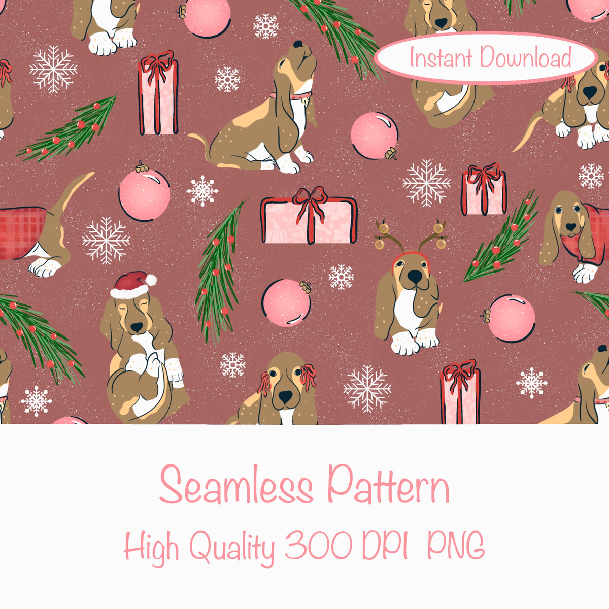 Christmas Basset Hound Seamless Pattern | Holiday Dog Print | 12x12β PNG Digital Download Christmas Basset Hound Seamless Pattern | Holiday Dog Print | 12x12β PNG Digital Download