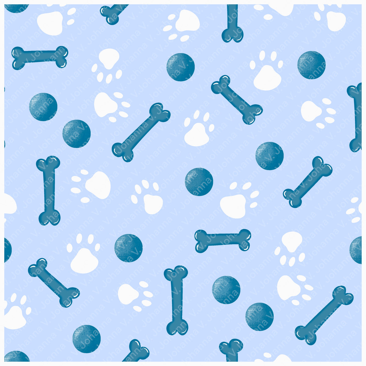 Basset Hound Seamless Pattern Bundle Blue | Florals, Botanicals & Dog Toys | 12x12” PNGs | Digital Download | Commercial & Personal
