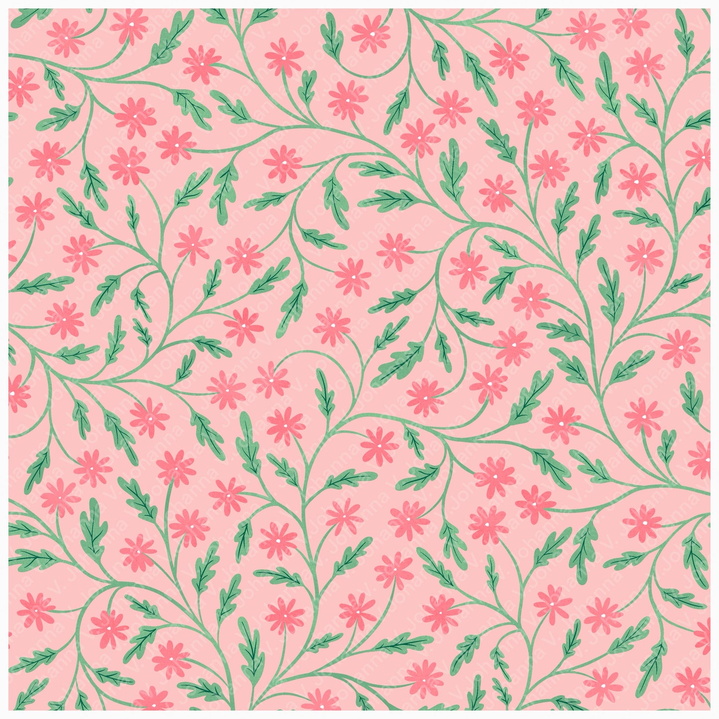 Seamless Blooming Vines Pattern Pink | Spring Floral Greenery