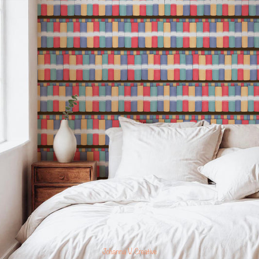 Seamless Bookshelf Pattern | Cozy Book Shelves & Books | Bookish Digital Paper PNG for Sublimation & POD