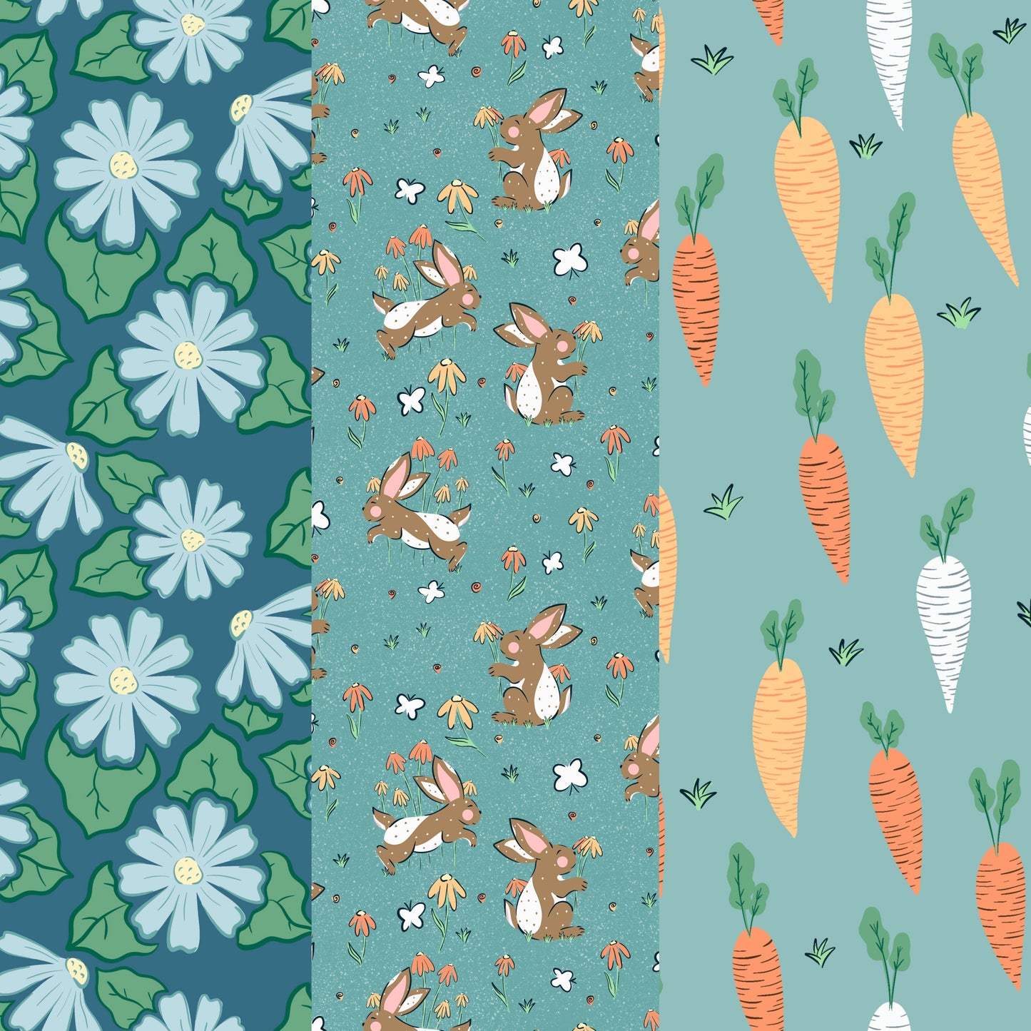 Spring Wallpaper Bundle of 3 Blue | Bunnies, Carrots, Floral Phone, Tablet & 4K Desktop Backgrounds | Instant Digital Download