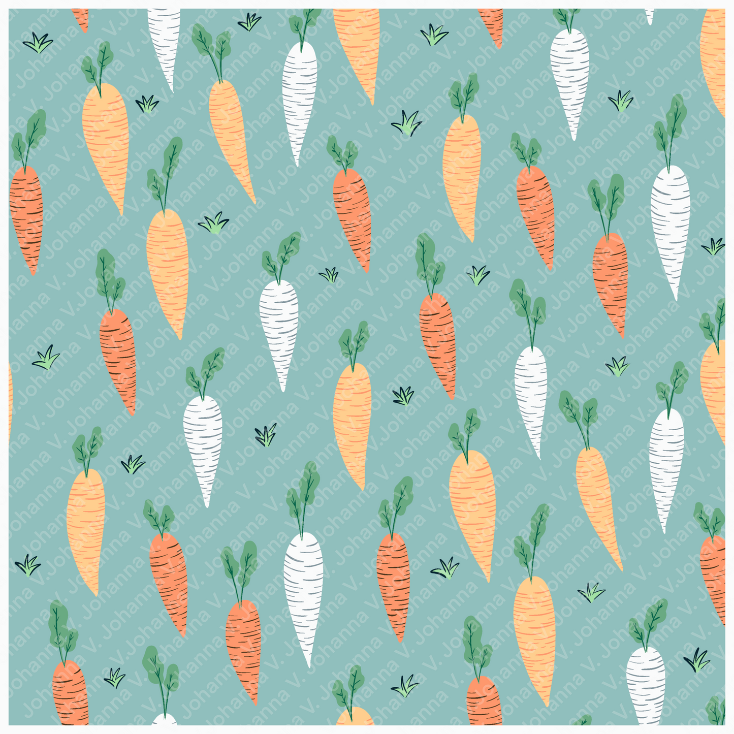 Seamless Carrot Pattern Blue | Cute Spring Carrots | Whimsical Digital Paper PNG for Sublimation & POD