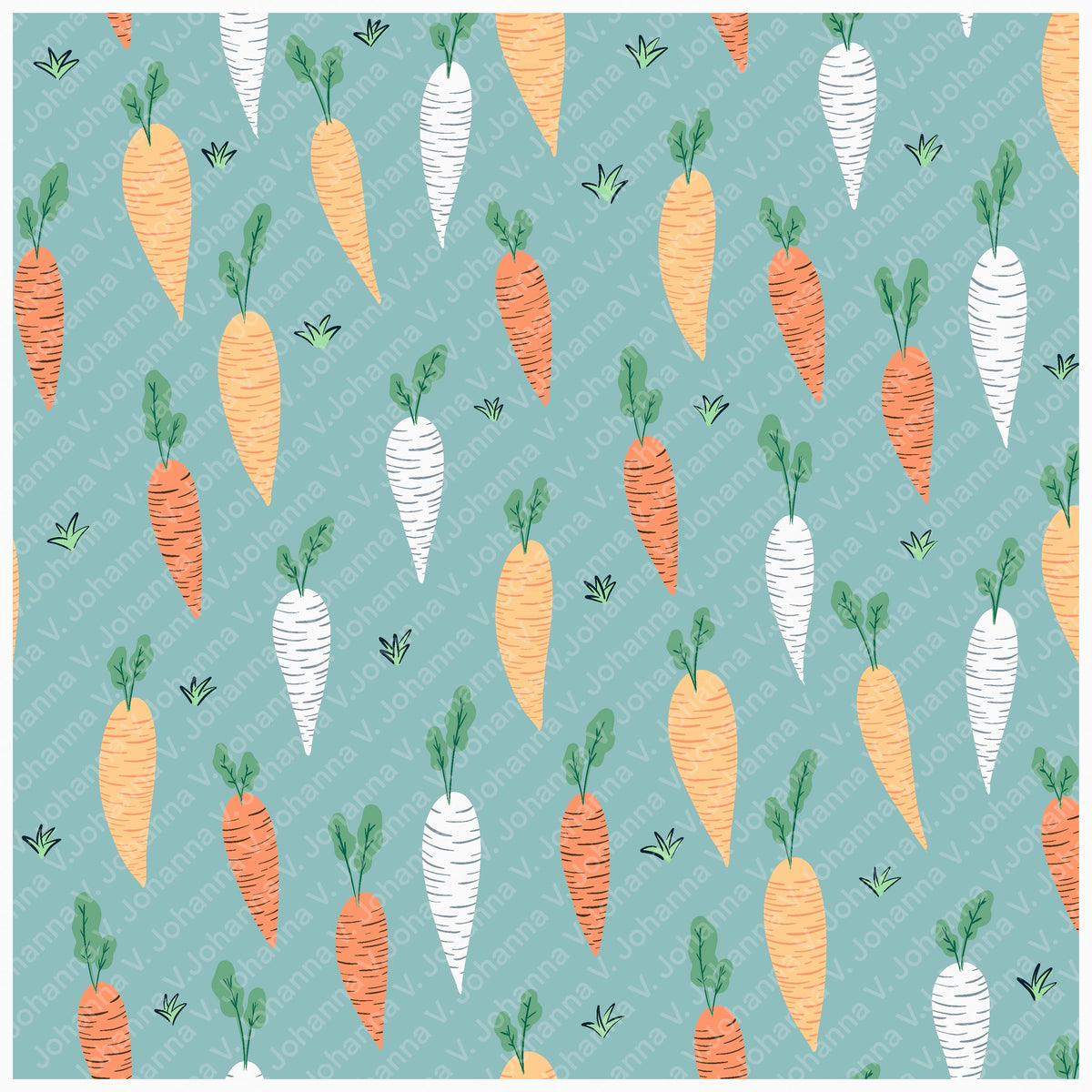 Spring Bunny Pattern Collection Blue | Bunnies, Flowers & Carrots | Seamless Digital Paper PNG for Sublimation & POD