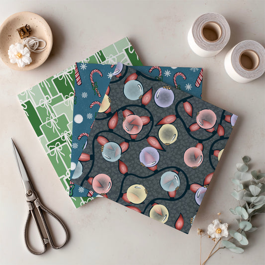 Christmas Basset Hound Seamless Pattern Bundle Blue | Ornaments, Lights, Gifts & Candy Canes | 12x12” PNGs | Digital Download | Commercial & Personal