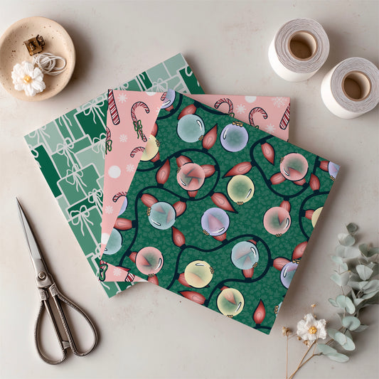 Christmas Basset Hound Seamless Pattern Bundle Mauve | Ornaments, Lights, Gifts & Candy Canes | 12x12” PNGs | Digital Download | Commercial & Personal