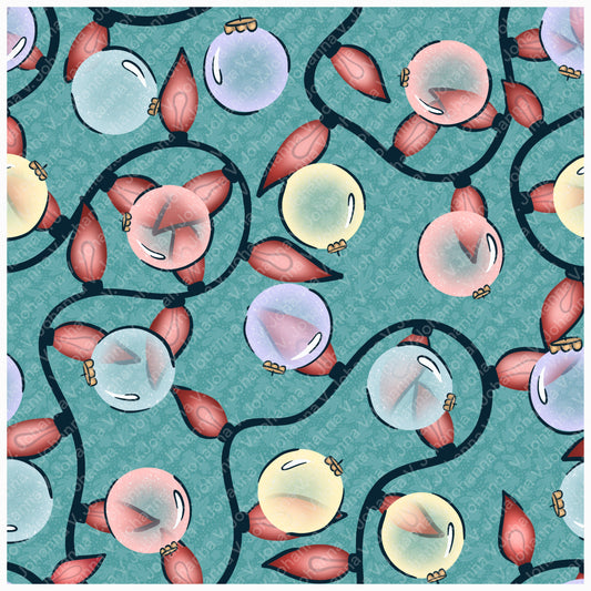 Christmas Ornaments & Lights Seamless Pattern Blue Green | Holiday Digital Design | 12x12” PNG