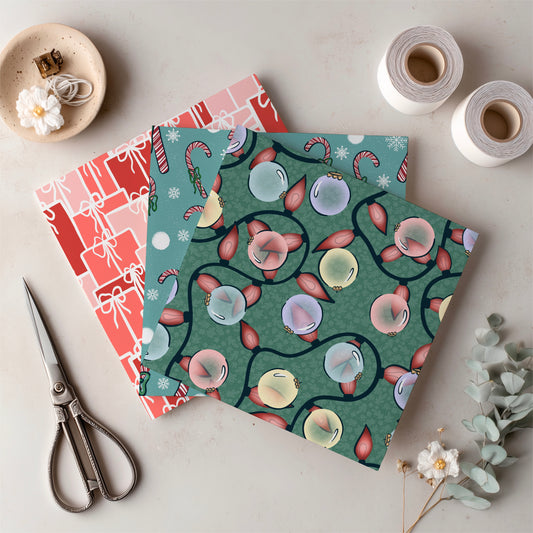 Christmas Basset Hound Seamless Pattern Bundle Blue Green | Ornaments, Lights, Gifts & Candy Canes | 12x12” PNGs | Digital Download | Commercial & Personal