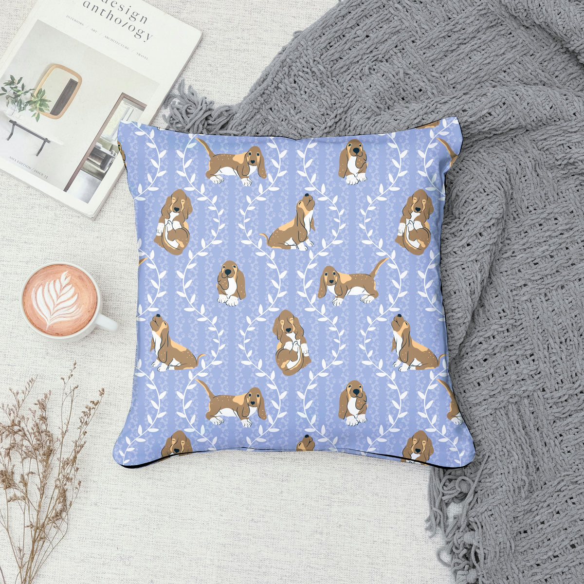 Basset Hound Seamless Pattern Bundle Purple | Florals, Botanicals & Dog Toys | 12x12” PNGs | Digital Download | Commercial & Personal
