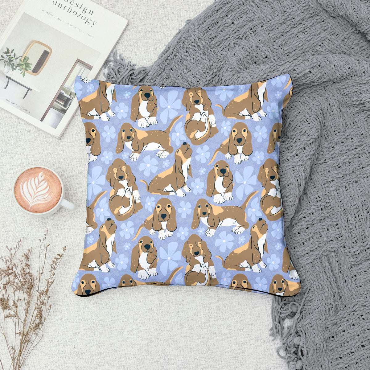 Basset Hound Floral Seamless Pattern Purple | Cute Dog Pattern | 12x12β PNG Digital Download