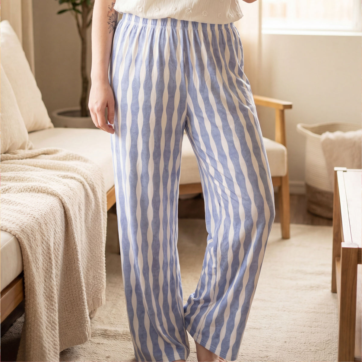 Evening Drift Pants – Purple Wavy Pattern Lounge Pants | Dreamy Aesthetic Flow Pants | Cozy Artistic Loungewear