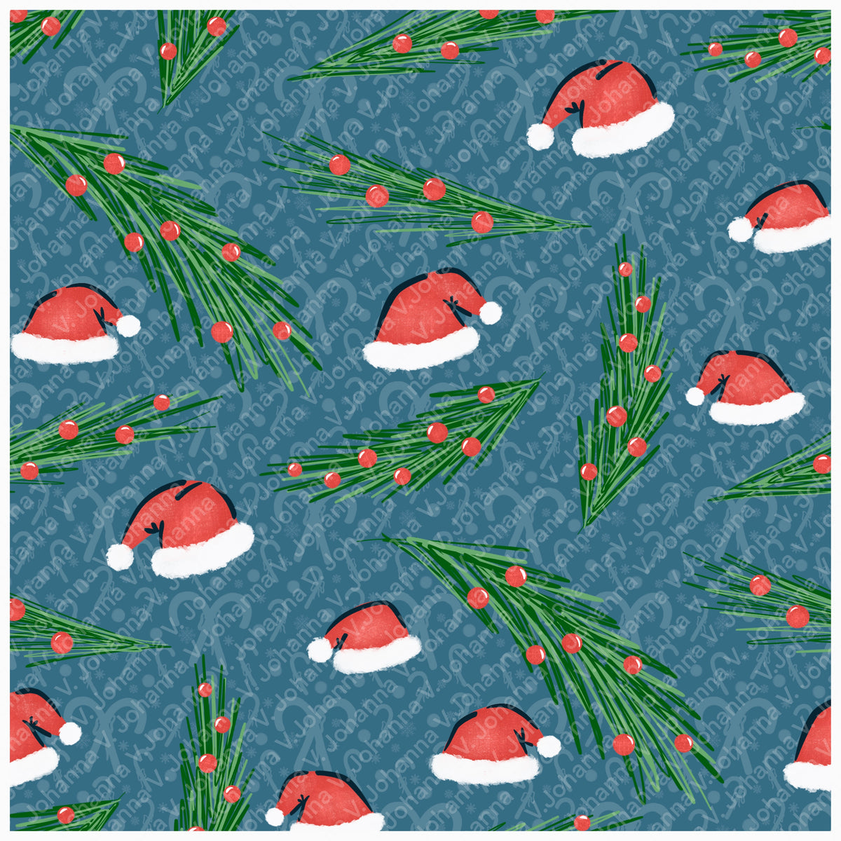 Christmas Basset Hound Seamless Pattern Bundle Blue | Ornaments, Lights, Gifts & Candy Canes | 12x12” PNGs | Digital Download | Commercial & Personal