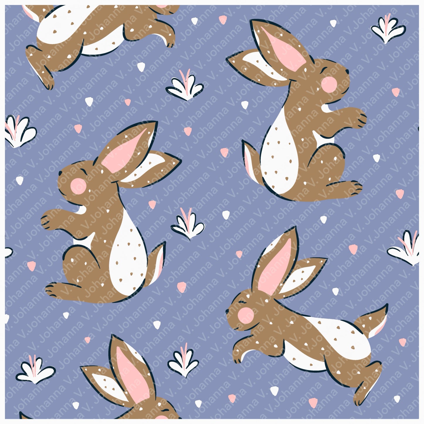 Spring Bunny Pattern Collection Purple | Bunnies, Flowers & Carrots | Seamless Digital Paper PNG for Sublimation & POD