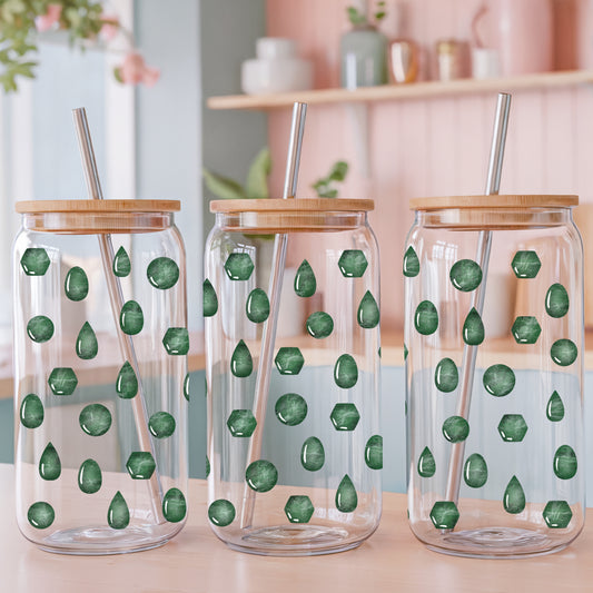 Crystal Gems Glass Can Wrap PNG Green | Magical Crystal Cup Design | Boho Gemstone Sublimation Wrap 12.75x6.5