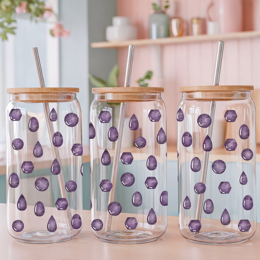 Crystal Gems Glass Can Wrap PNG Purple | Magical Crystal Cup Design | Boho Gemstone Sublimation Wrap 12.75x6.5