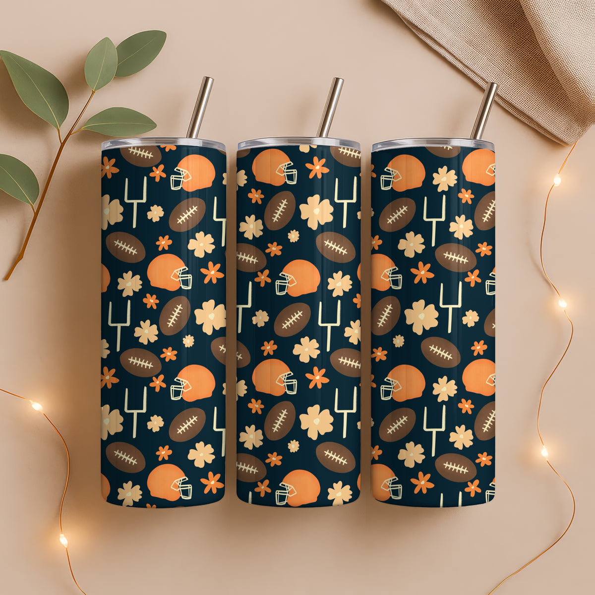 Cute Football Tumbler Wrap PNG | 20oz Skinny Cup Design for Game Day