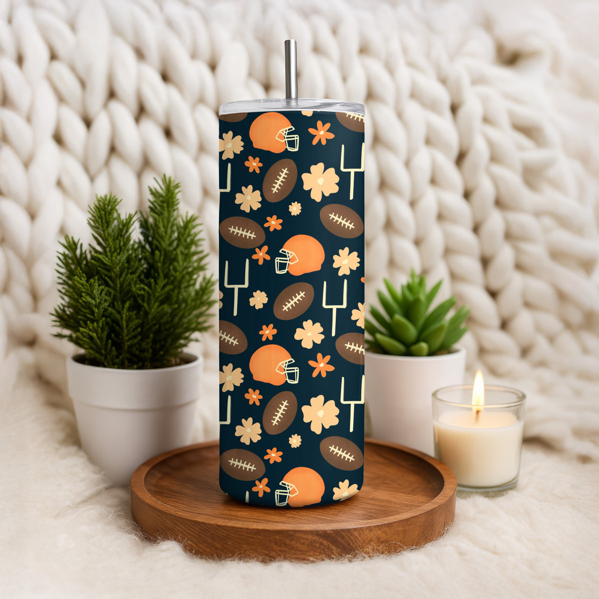 Cute Football Tumbler Wrap PNG | 20oz Skinny Cup Design for Game Day