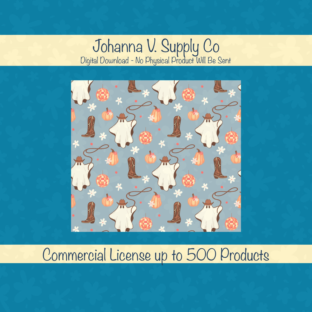 Halloween Cowgirl Ghost Tumbler Wrap PNG | Pumpkins & Disco Balls | 20oz Skinny Tumbler Design