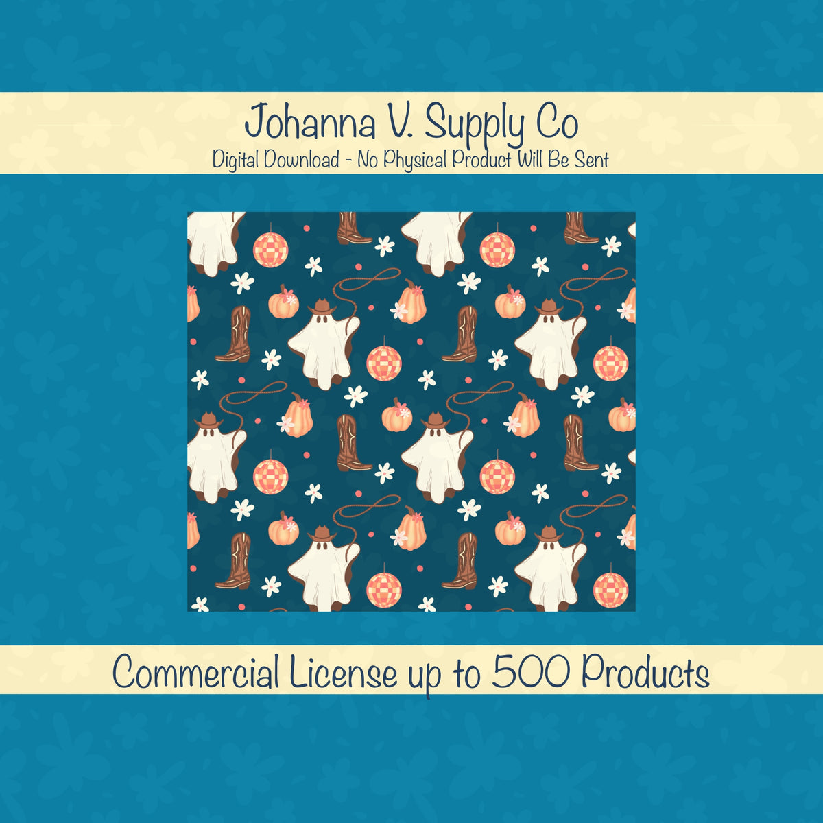 Halloween Cowgirl Ghost Tumbler Wrap PNG | Pumpkins & Disco Balls | 20oz Skinny Tumbler Design