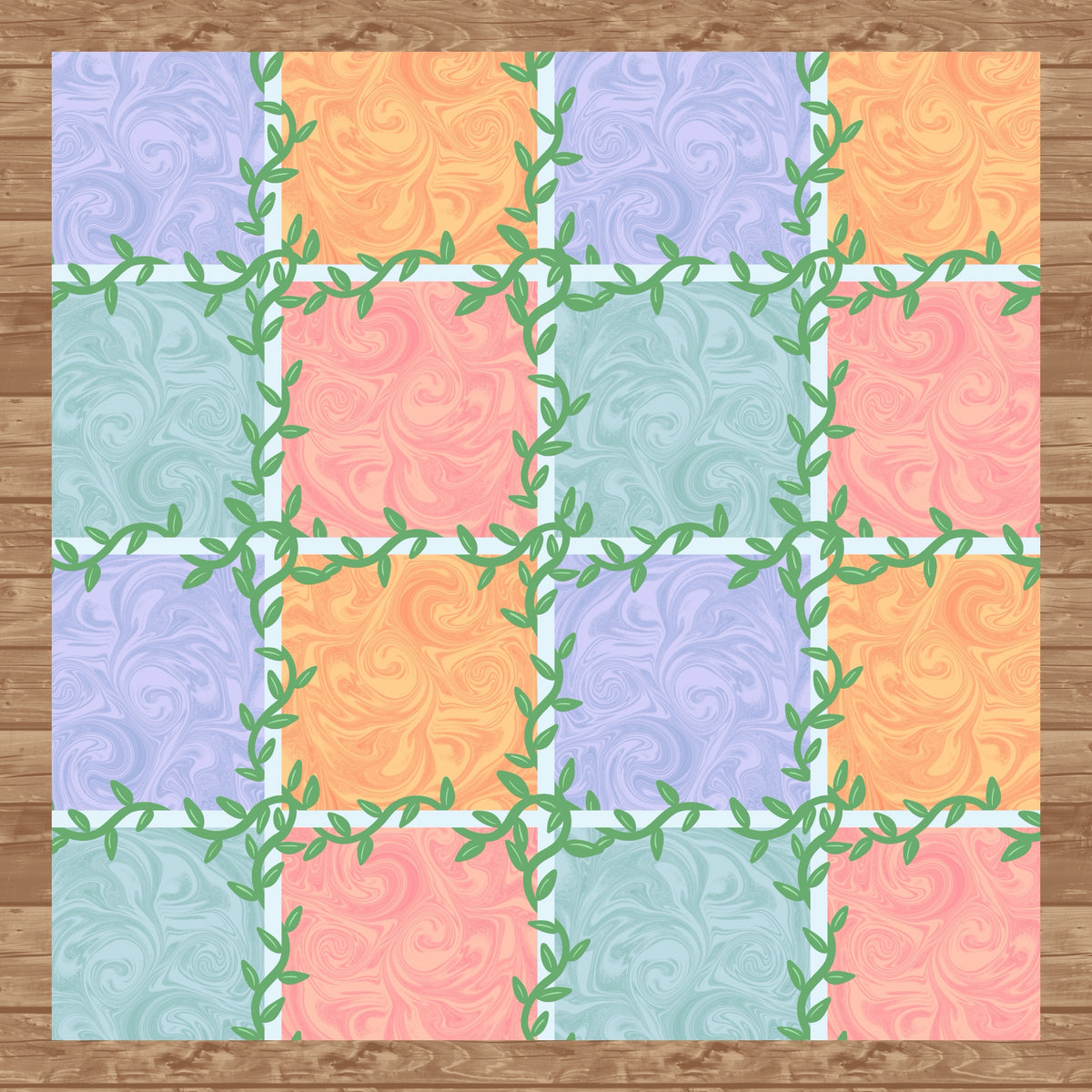 Whimsical Tiles & Botanicals Seamless Pattern | Digital Paper PNG 12β x 12β 300 DPI