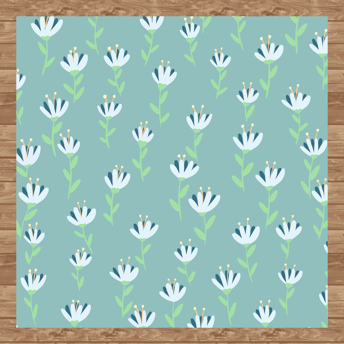 Whimsical Blooms Seamless Pattern Green - Floral Digital Paper PNG 12” x 12” 300 DPI