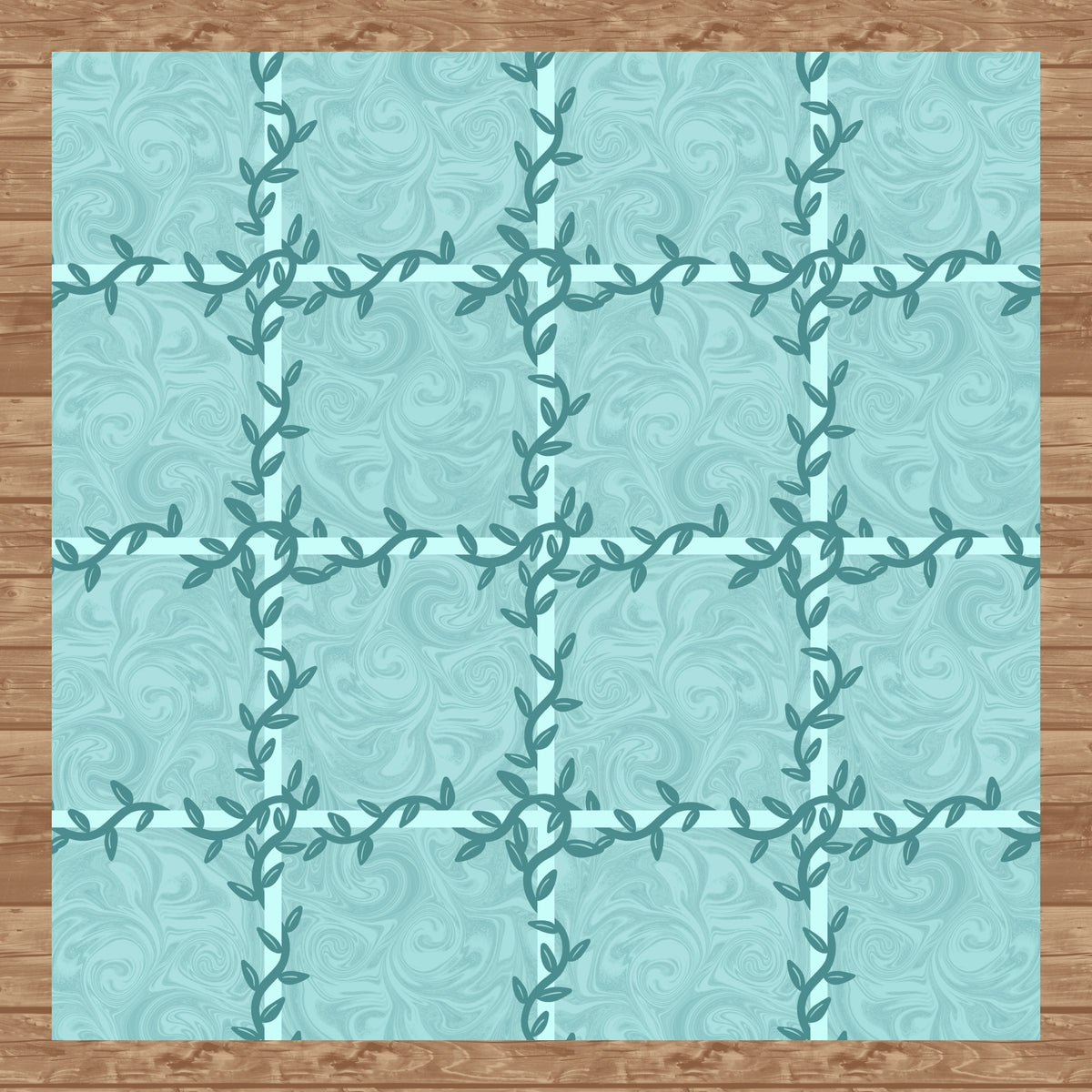 Whimsical Tiles & Botanicals Seamless Pattern Green | Digital Paper PNG 12β x 12β 300 DPI