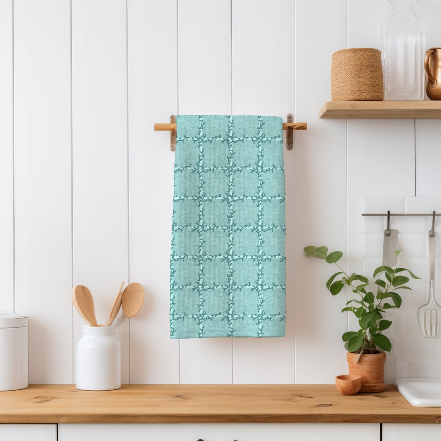 Whimsical Tiles & Botanicals Seamless Pattern Green | Digital Paper PNG 12β x 12β 300 DPI