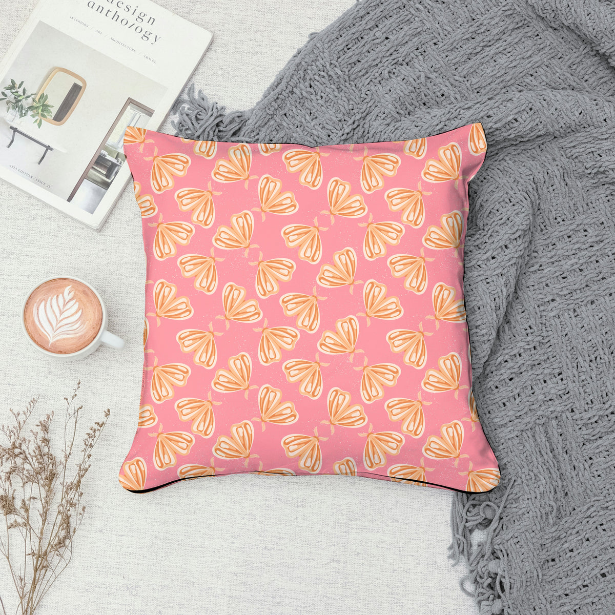 Whimsical Moths Seamless Pattern Pink | Digital Paper PNG 12” x 12” 300 DPI